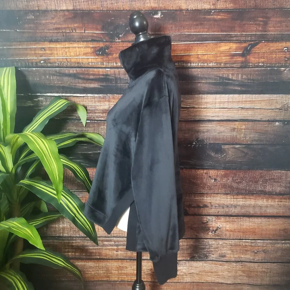 Athleta Double Cozy Karma Funnel Neck Velour Sweatshirt Sweater Black Medium - Picture 5 of 8